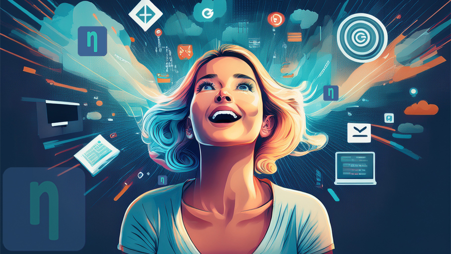 Image of woman whose mind is blown at the offerings of her hosting service at Bluefficient Hosting!